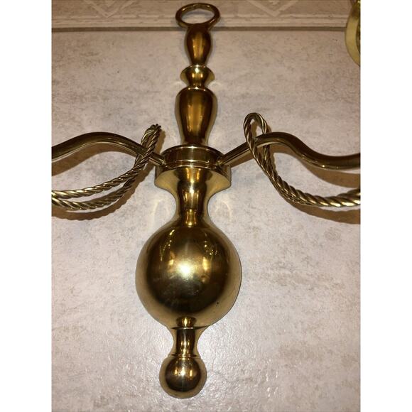 VINTAGE PAIR OF SOLID BRASS GEORGIAN STYLE SCONCES 13in. Made In India - Picture 5 of 16